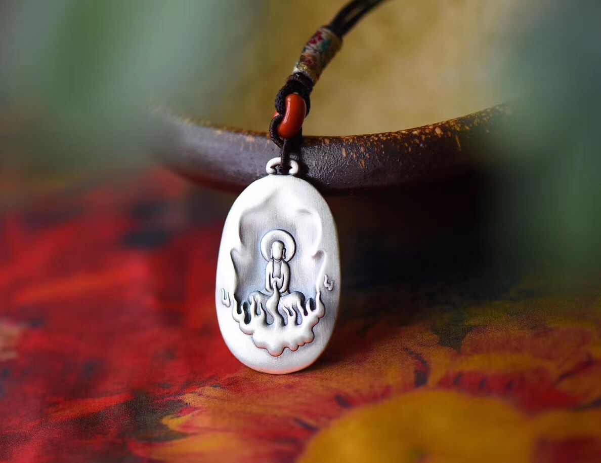 足银999祥云无相佛吊坠复古时尚男女随身纯银挂坠毛衣银挂件