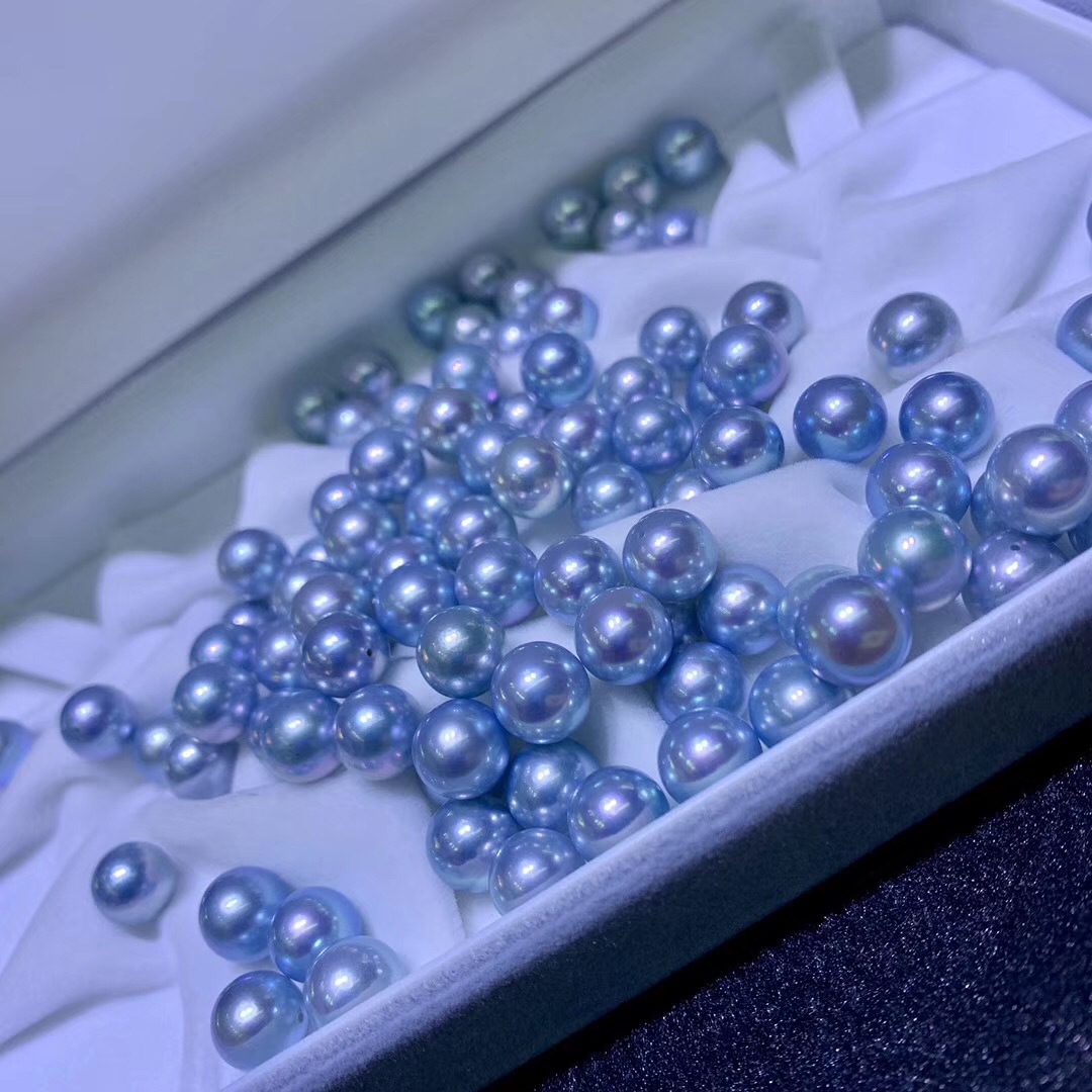 厂家直销真多麻海水珍珠7-9mm银灰蓝色正圆基本无瑕强光散珠