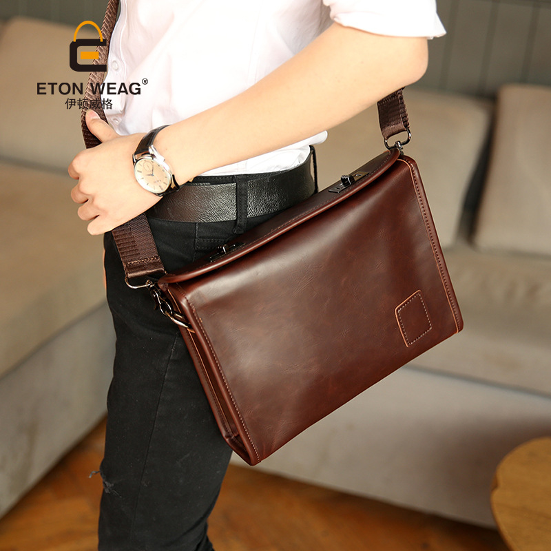 New Men's Casual Retro Shoulder Bag Messenger Bag Pu Leather Simple Messenger Bag Men's Business File Bag Men's Bag