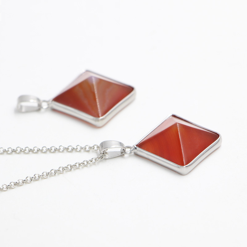 koorol欧美四角锥天然石灵摆项链吊坠韩版红玛瑙四角锥水晶项链