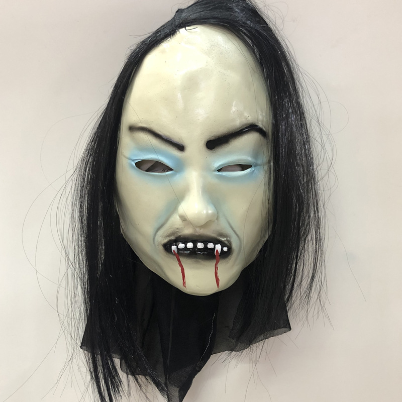万圣节僵尸面具恐怖面具化妆舞会恐怖僵尸长发黑布流血面具僵尸脸