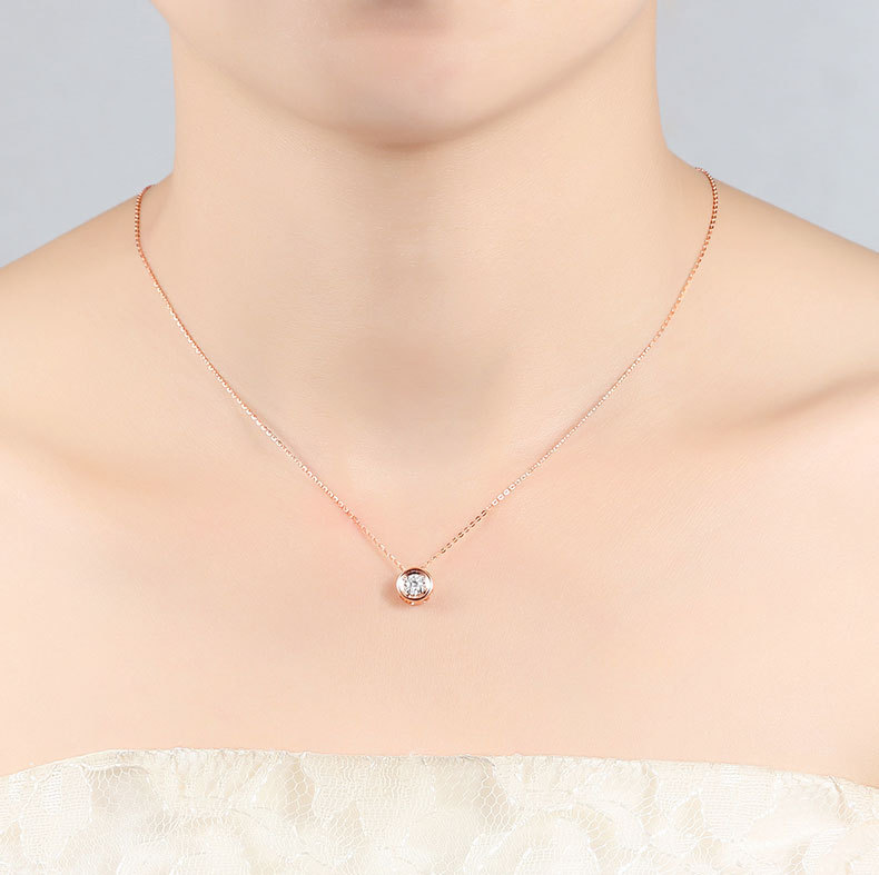 正品18k玫瑰金钻石项链女白金太阳花套链黄金吊坠30分效果锁骨链