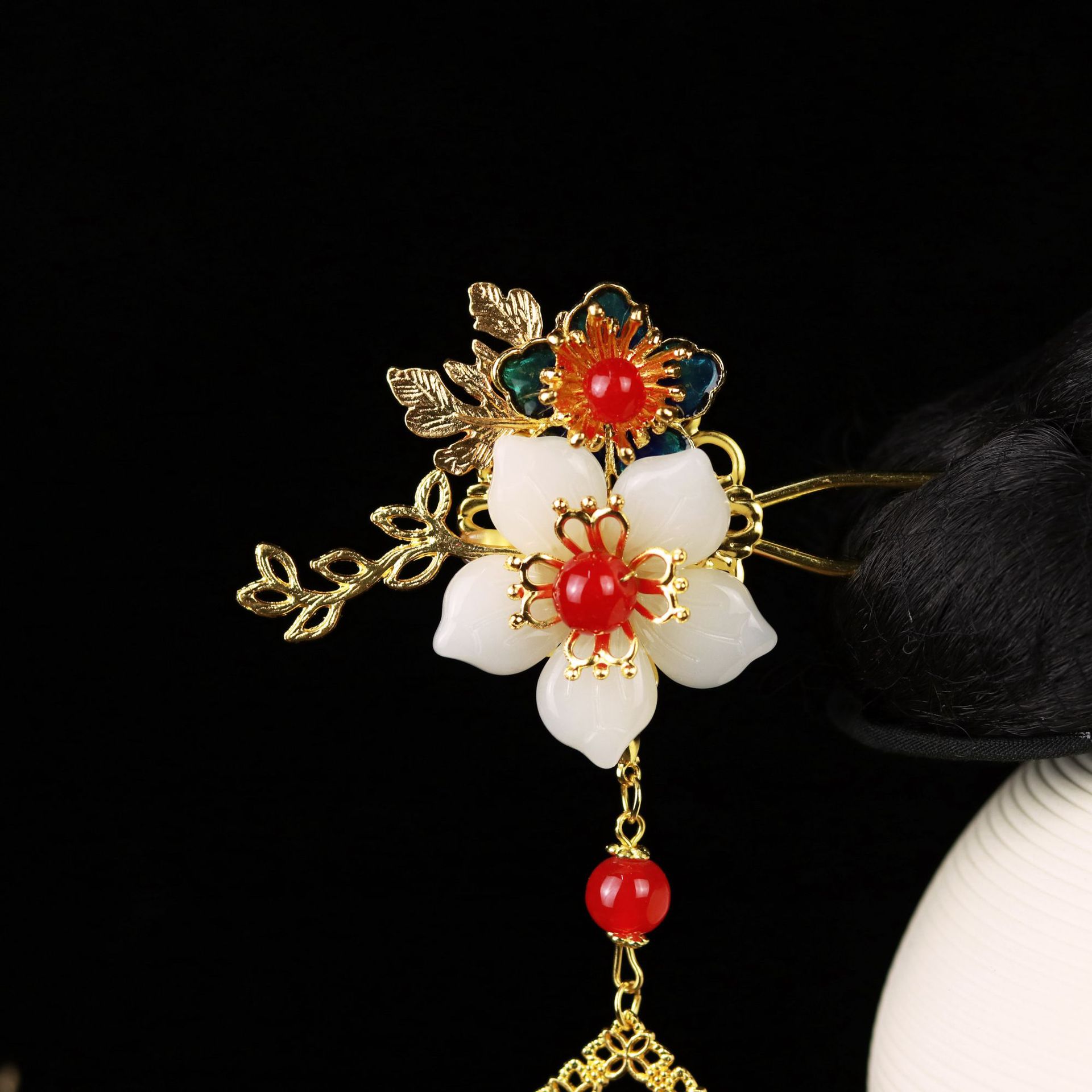 贰玥原创明制发饰 景泰蓝珍珠发夹 发冠 汉服发钗发簪【牡丹亭】