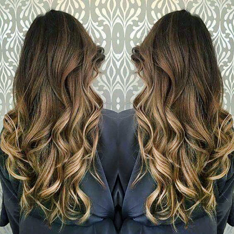 wish假发女士欧美化纤发混金棕色挑染色假发渐变中分长卷发套