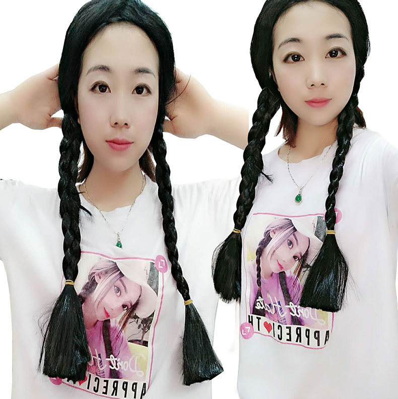 两个大辫子假发 黑色双麻花辫欧美假发 舞台表演假发小品道具儿童