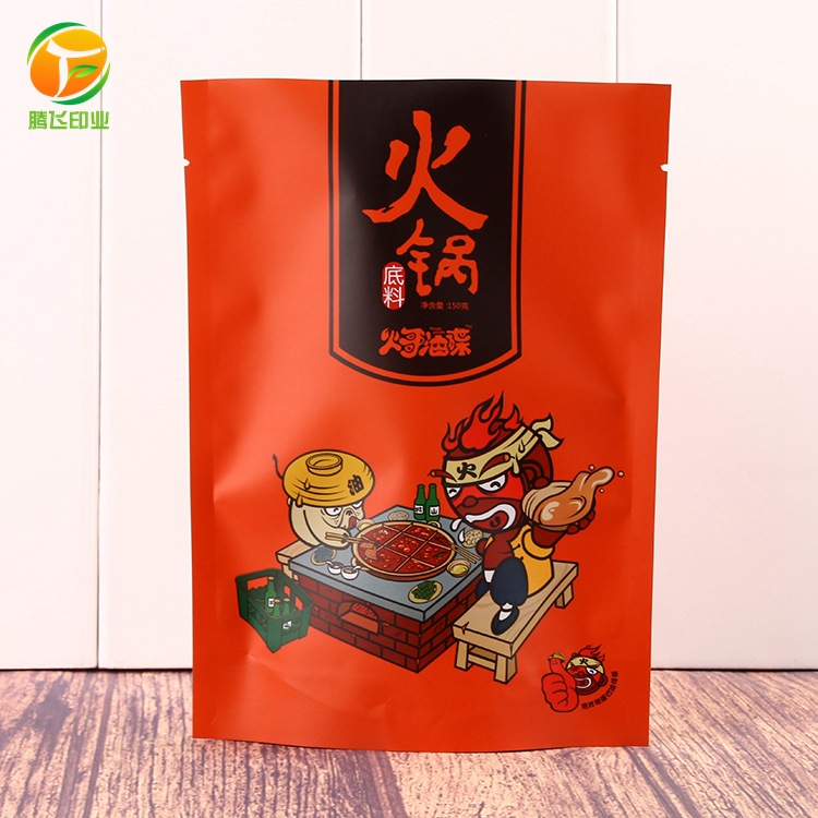 定做精美图案彩色印刷亚光磨砂镀铝塑料火锅底料自立包装袋