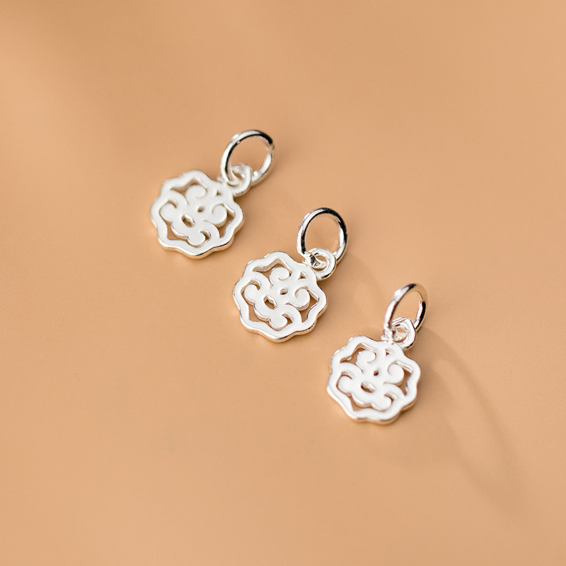 s925素银镂空花朵薄片祥云坠手串挂件 手工diy饰品配件批发s0638