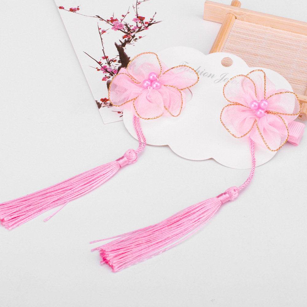ts1307古风汉服 儿童铃铛花朵流苏发夹唐装头饰旗袍发饰配饰品