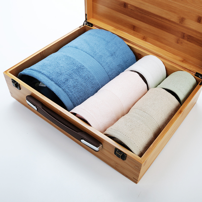 竹纤维毛巾五件套 现货竹制礼盒激光雕刻 银行年终礼品毛巾礼品厂