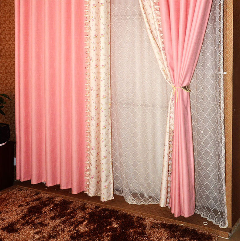 遮光窗帘布 厂家直销 现货窗帘 客厅 卧室窗帘 拼色窗棉麻 红粉