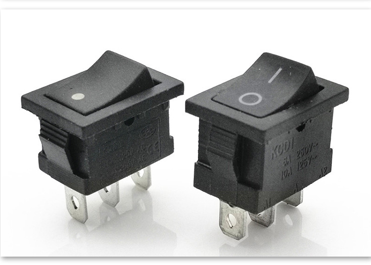 厂家直销船型开关kcd1三脚两档 全黑翘板开关 饮水机电源开关10a