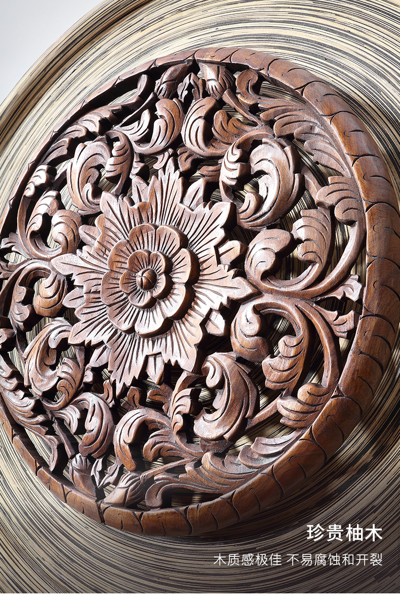 泰域 泰式手工柚木雕花壁饰 东南亚风格别墅室内会所墙上装饰品