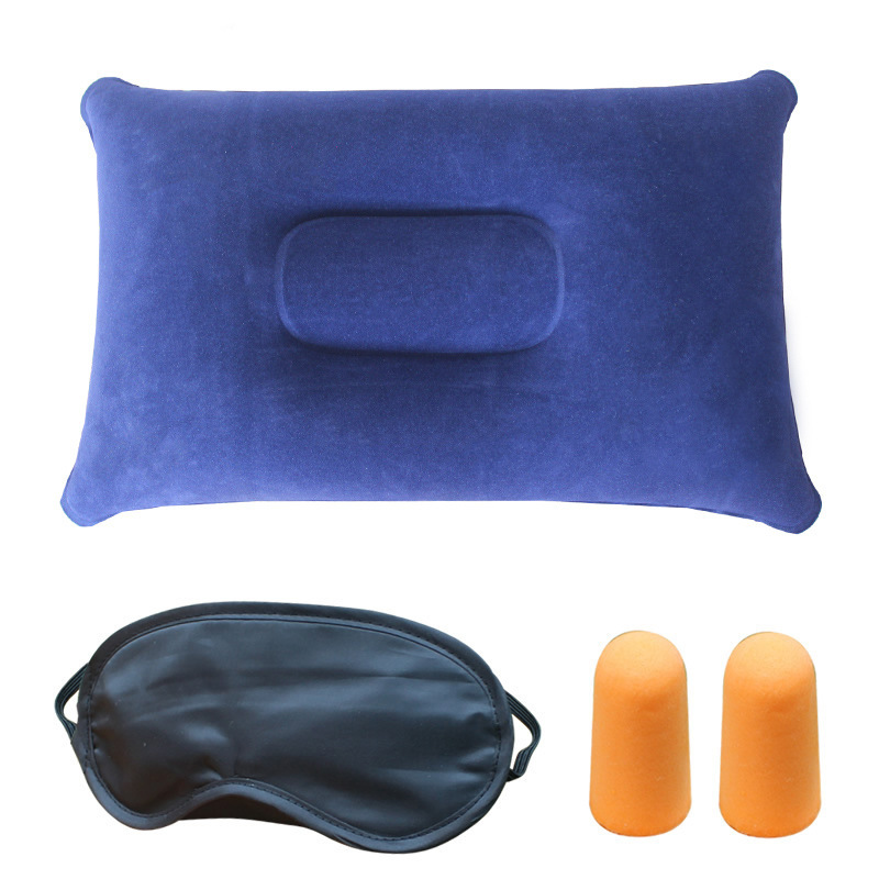 Portable Camping Travel Three Pieces Flocking Inflatable U-Shaped Pillow Eyeshade, Earplugs Three-Piece Set Consignment Surrogate Shopping Consignment