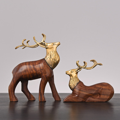 情侣鹿铜摆件客厅卧室酒柜装饰品家居欧式奢华摆设品小创意工艺品