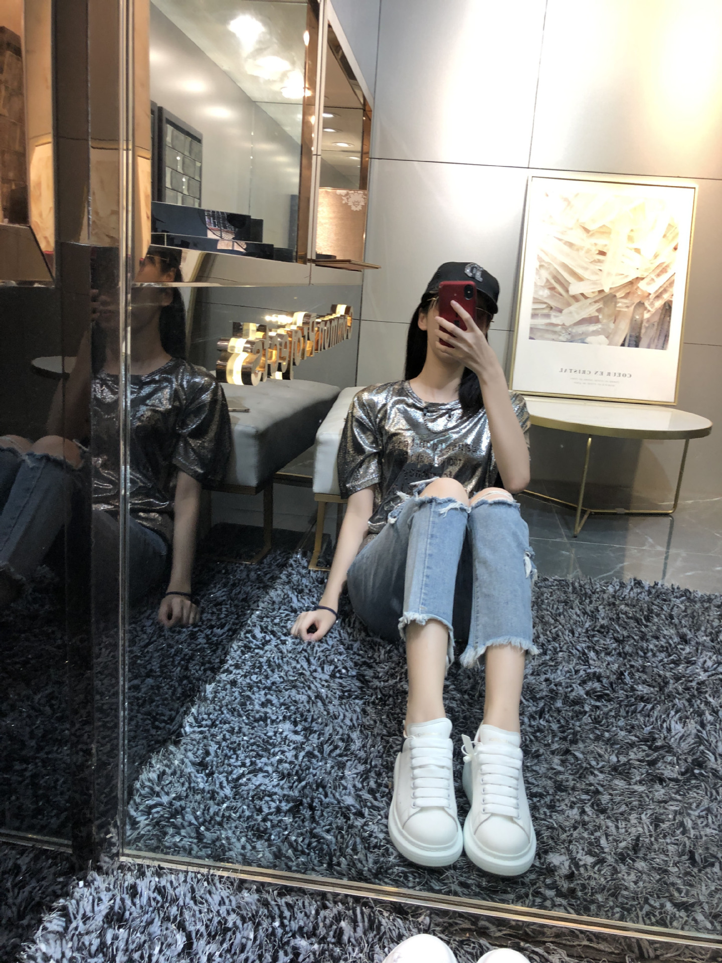 高版本麦昆小白鞋女2020夏季新款潮流反光牛皮松糕厚底袁姗姗同款