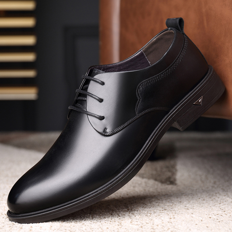 Autumn New Cowhide Slip-on Business Leather Shoes Wear-Resistant Breathable Lace up First Layer Cowhide Formal Shoes One Piece Dropshipping