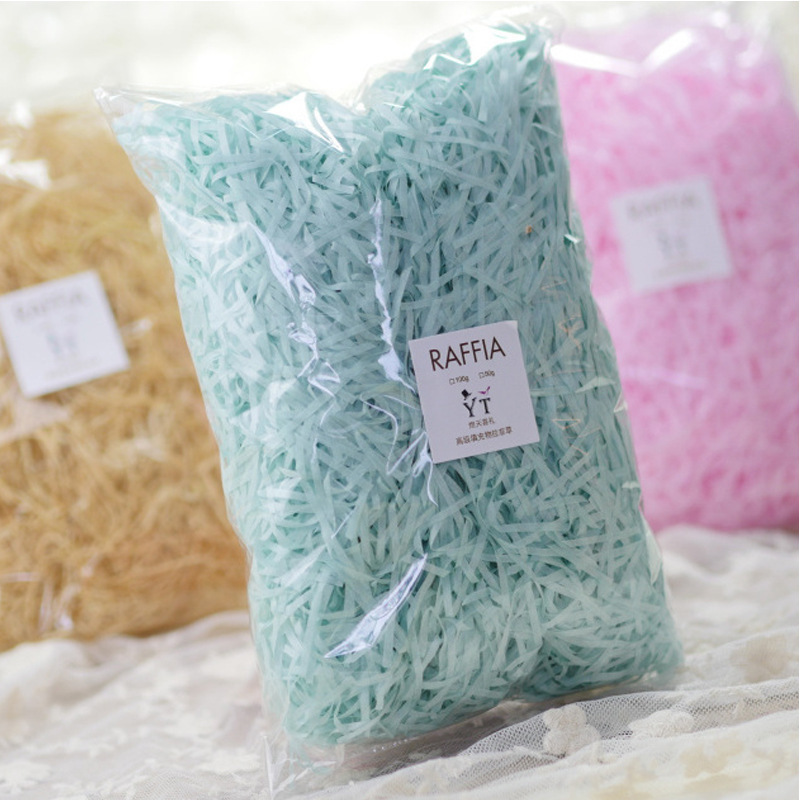 拉菲草碎纸丝喜糖盒填充物礼品盒装饰褶皱彩色鸡窝草纸丝婚庆用品