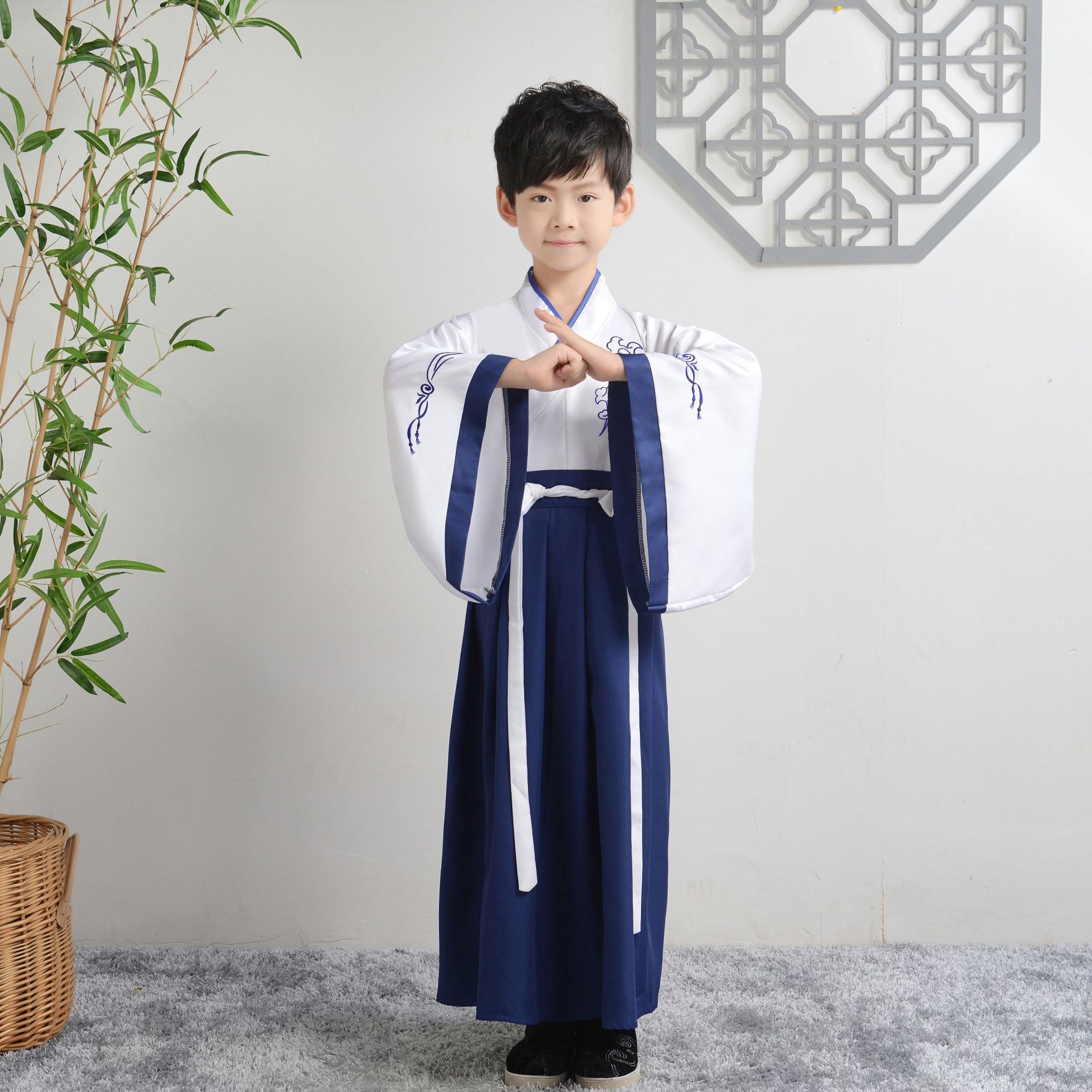 儿童古装汉服男童国学服装男女童书童服装男孩弟子规三字经演出服