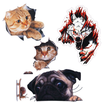 新款3d立体巴哥搞怪汽车贴纸 可爱小猫咪狼头创意车贴 一件代发