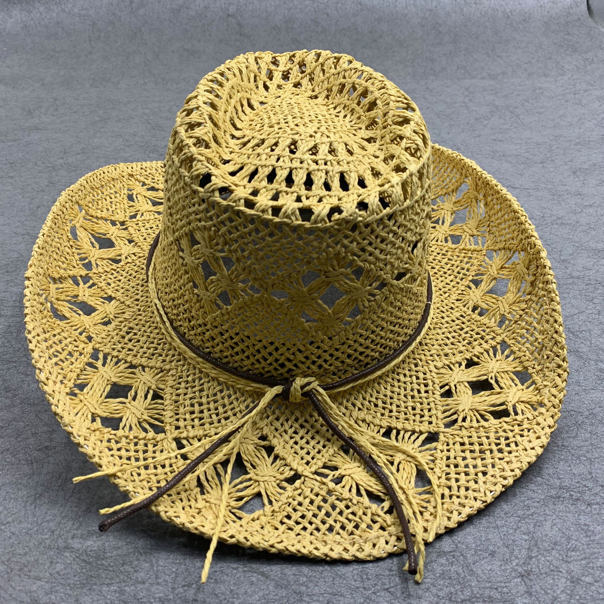 纯手工精编织草帽镂空草编帽男女通用礼帽子春夏季遮阳凉帽牛仔帽