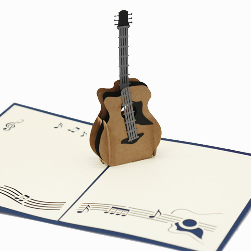 创意吉他立体贺卡音乐会摇滚 琴行 手工镂空纸雕邀请函卡片定制