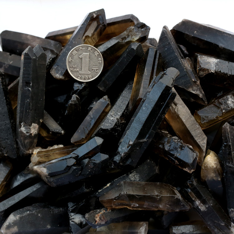 100克价长3050毫米左右天然黑水晶单晶体 天然墨晶原