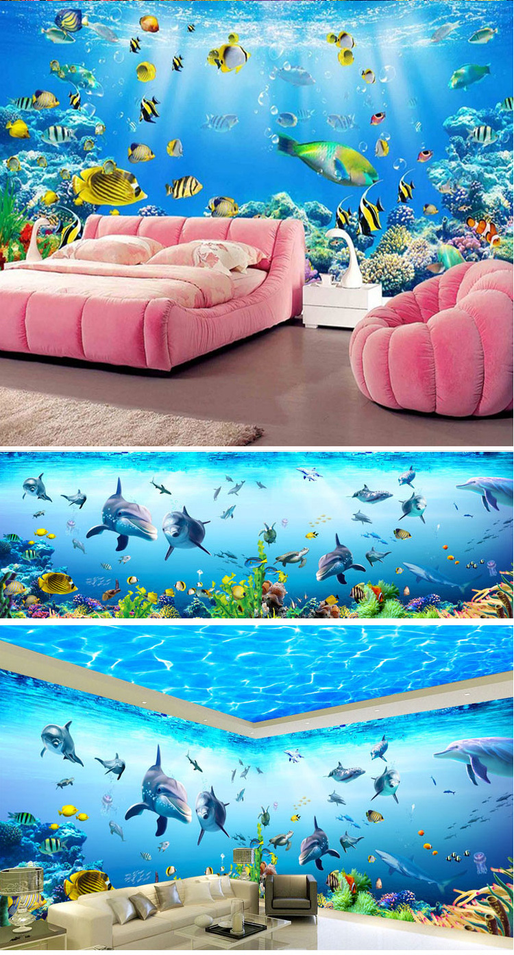 梦硕3d立体海底世界防水壁画婴儿游泳馆海洋壁纸大型主题无缝墙布