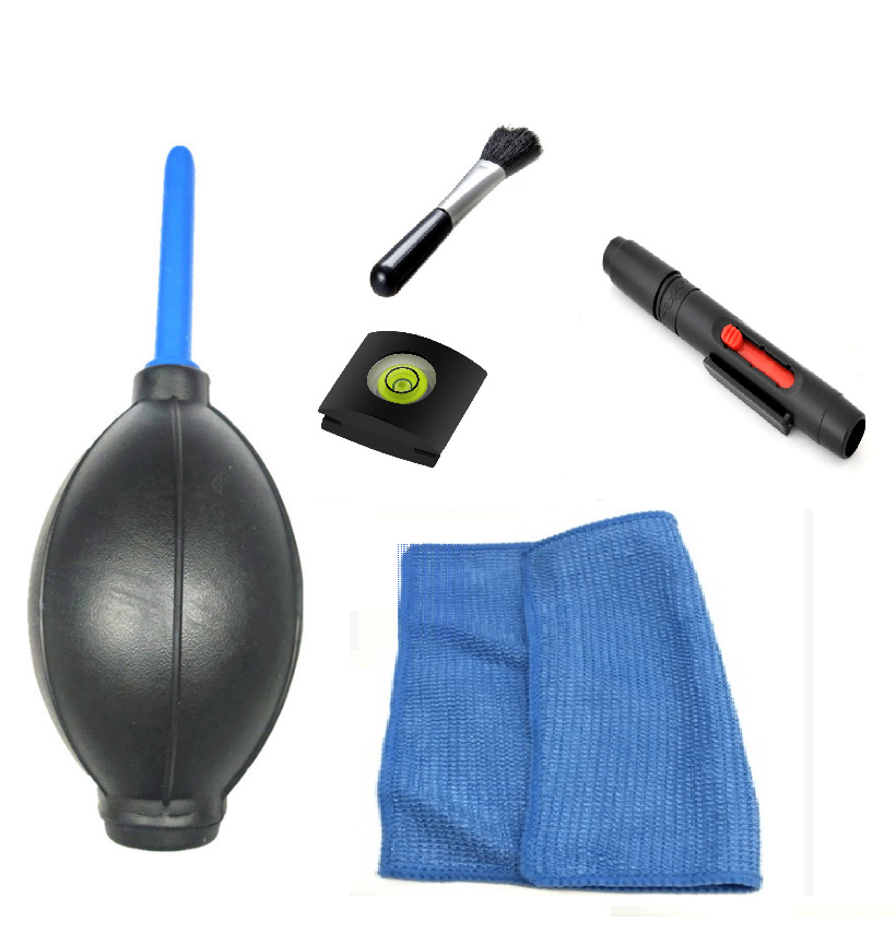 5合1相机清洁套装五合一气吹镜头笔毛刷热靴水平仪镜头布清洁套装