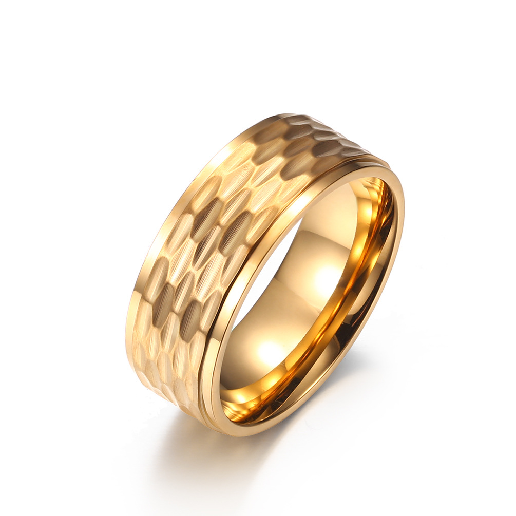 电商亚马逊拉丝哑光面批蜂窝纹镀七彩色钛钢指环潮人戒指
