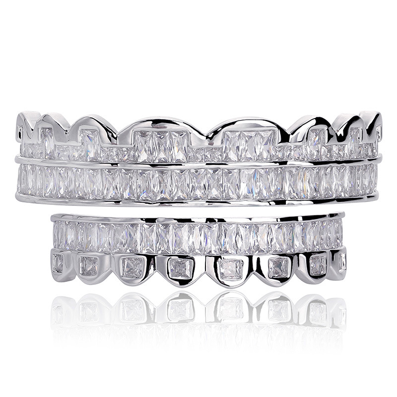 欧美跨境热卖嘻哈牙套镀金镶钻金牙齿hiphop grillz嘻哈牙套bling