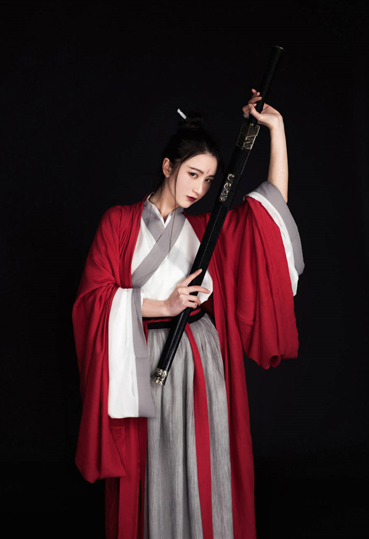 新款红颜汉服女魏晋风交领齐腰襦裙大袖衫套装侠客古风酒颂古装