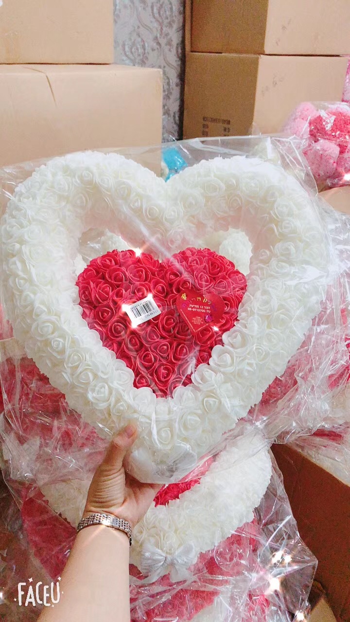 仿真花爱心花圈定制pe玫瑰花泡沫婚庆情人节礼物亚马逊速卖通外贸