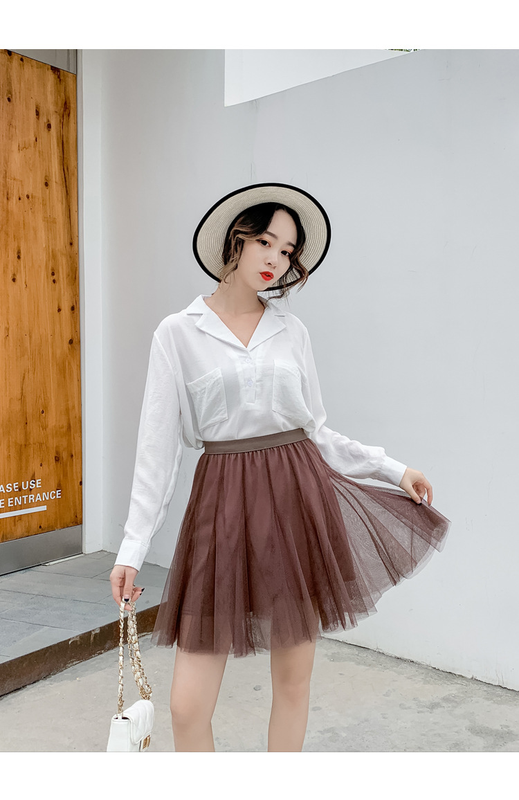 网纱半身裙女夏沙沙小摆裙纱裙百褶a字短裙夏裙a型8066