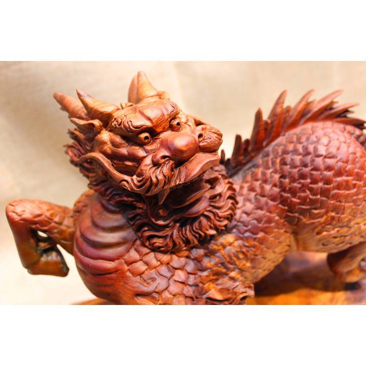 镇宅木雕麒麟红木工艺品家居客厅摆件红木缅甸花梨木雕送子麒麟