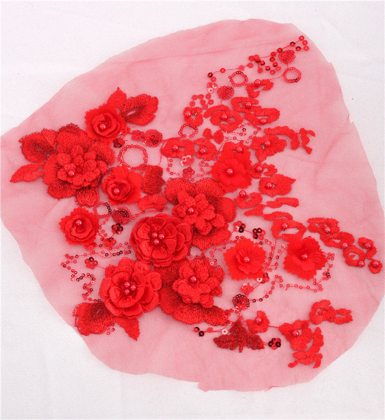 立体花朵亮片刺绣钉珠蕾丝花边diy网底绣花片婚纱礼服补丁装饰辅