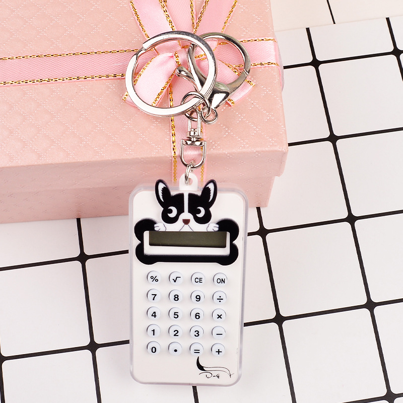 Korean Cartoon Mini Card Calculator Cute Portable Student Handheld Computer with Keychain Pendant