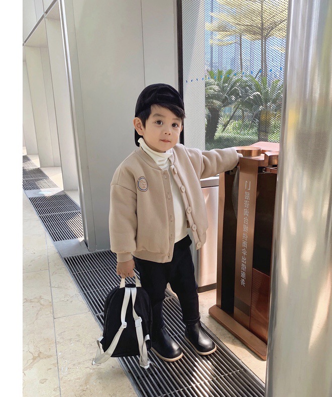 辰辰妈男童装小恐龙卡通卫衣外套洋气加绒上衣儿童宝宝棒球服外套