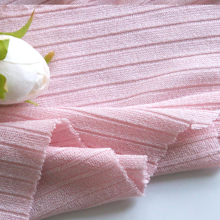 夏季爆款冰麻凉感160g爽滑微透亮丝珍珠坑条 时装小开衫针织布料