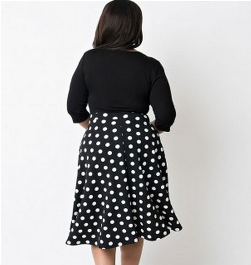 欧美大码裙装v领中袖连衣裙胖人大摆裙撞色拼接复古裙肥婆装