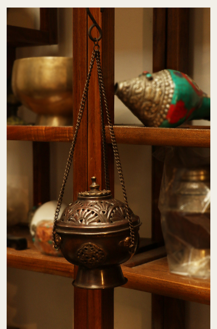 尼泊尔手工吉祥八宝悬挂式紫铜香炉古典装饰盘香锥香吊香炉批发