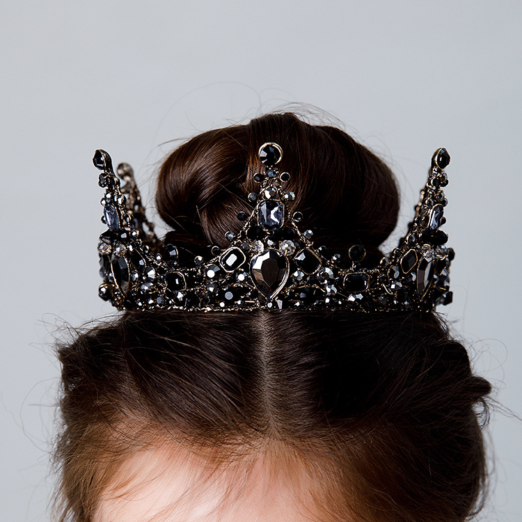 女童黑色整圈大皇冠巴洛克复古王冠生日蛋糕烘焙装饰皇冠影楼皇冠
