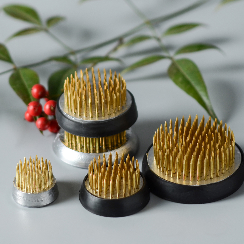 日式小原流插花器铜针剑山插花底座花道器具茶道花艺花插剑山花器