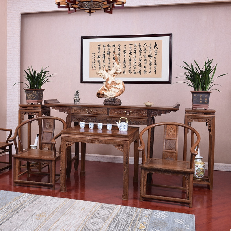 艺铭天下红木家具中堂六件套条案鸡翅木玄关神台八仙桌神佛台