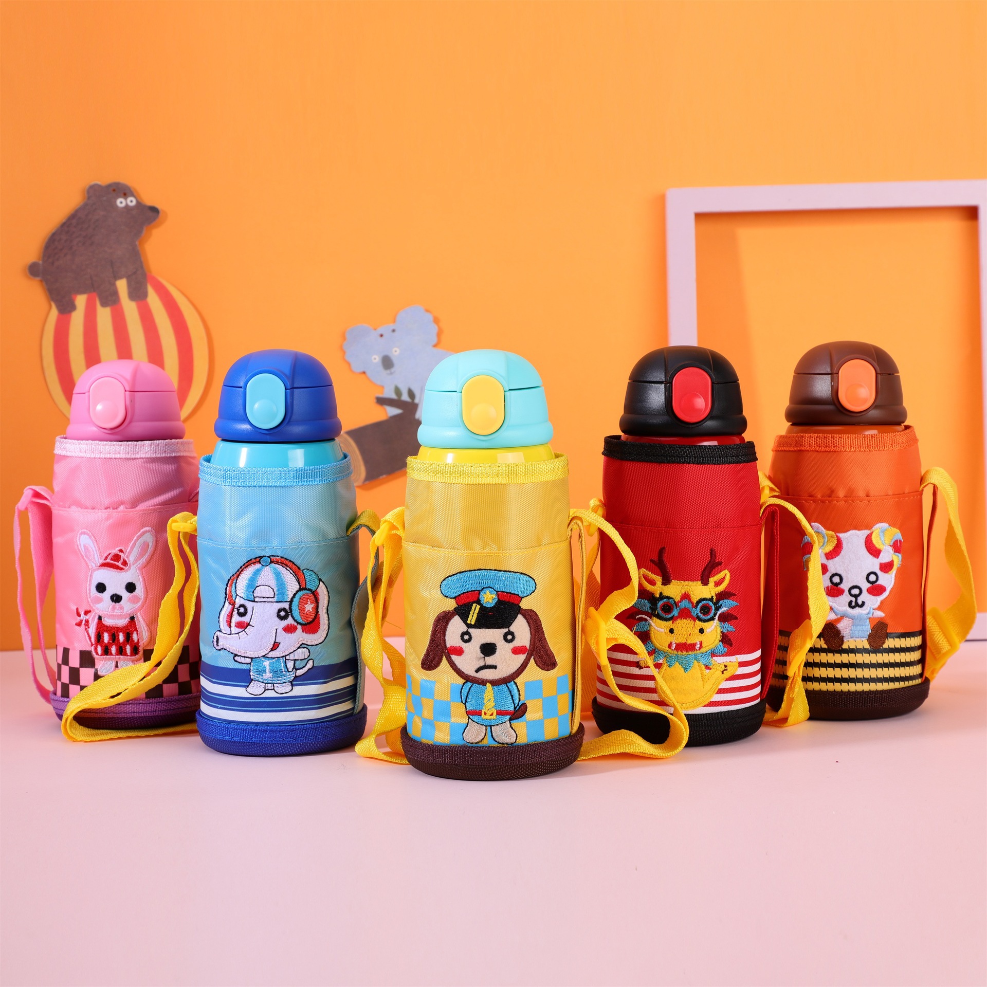杯具儿童保温杯卡通熊便携布套吸管杯304杯子logo母婴吸管杯水杯