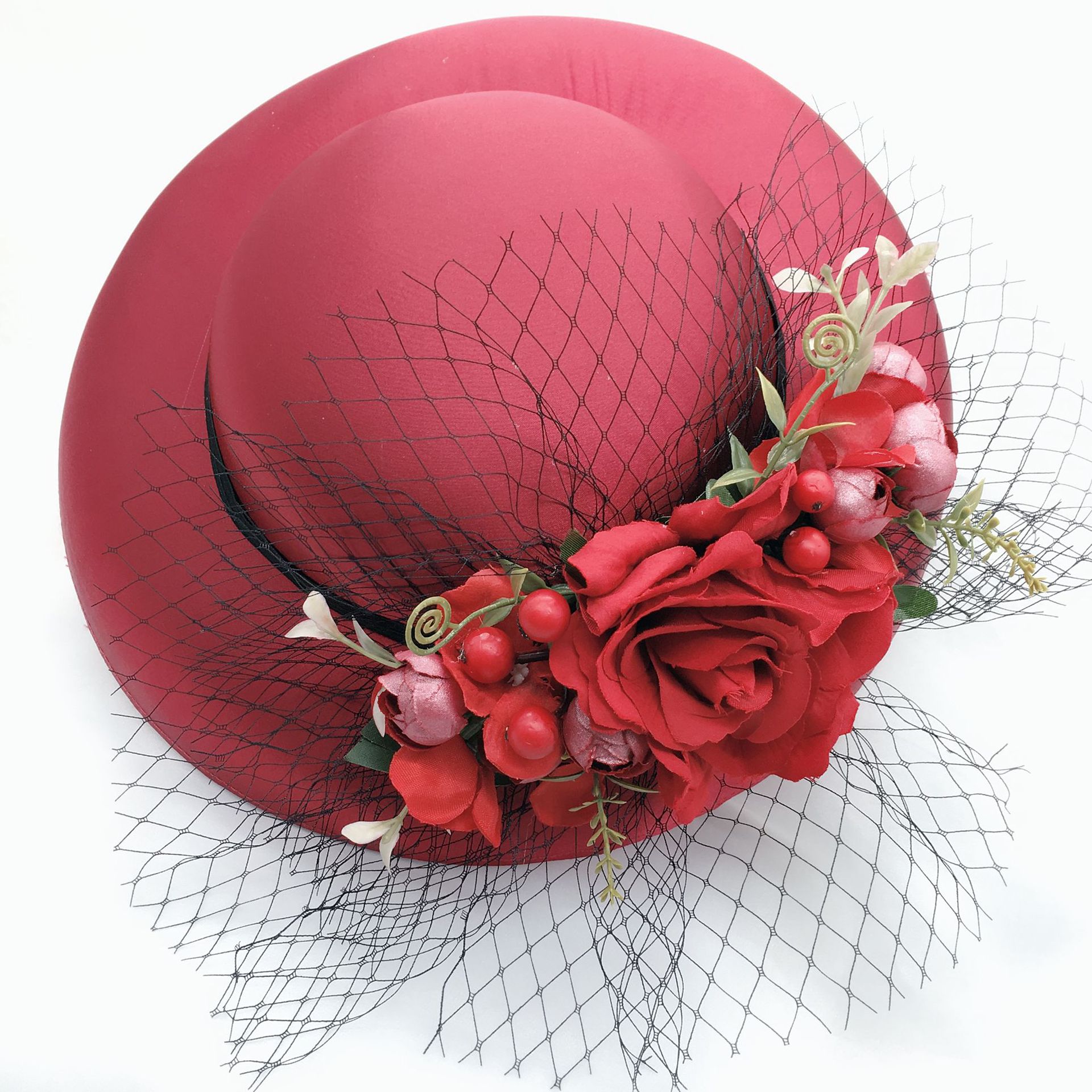 新款红色新娘礼帽晚宴礼服配饰影楼拍摄新娘饰品批发帽饰