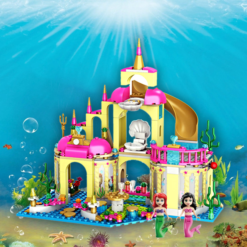 杰高jg306女孩拼装积木兼容乐高爱丽儿公主海底宫殿美人鱼10436