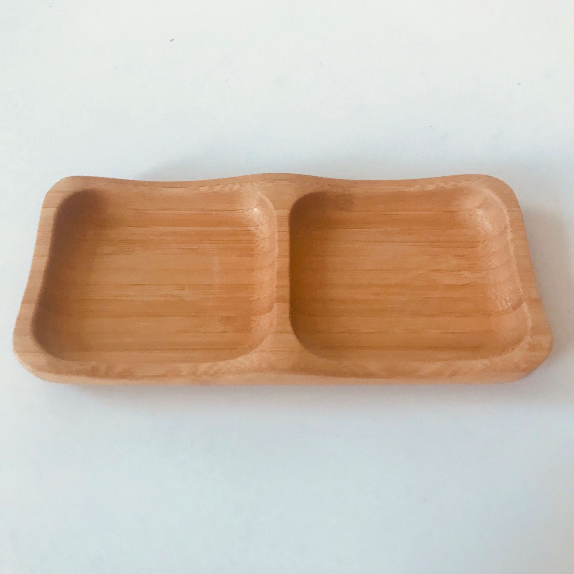 竹木创意火锅蘸酱小碟子调味碟 日式长方形双格小菜碟 蘸酱调料盘