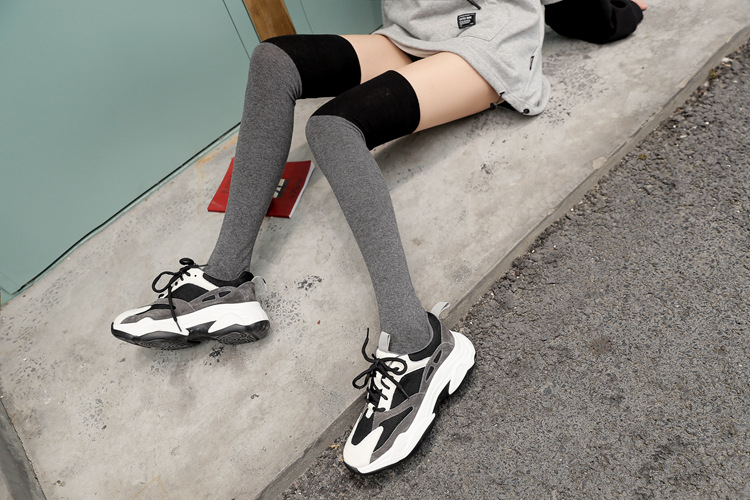 日系长筒过膝袜子女秋冬全棉高筒显瘦大腿袜时尚撞色潮流女袜批发