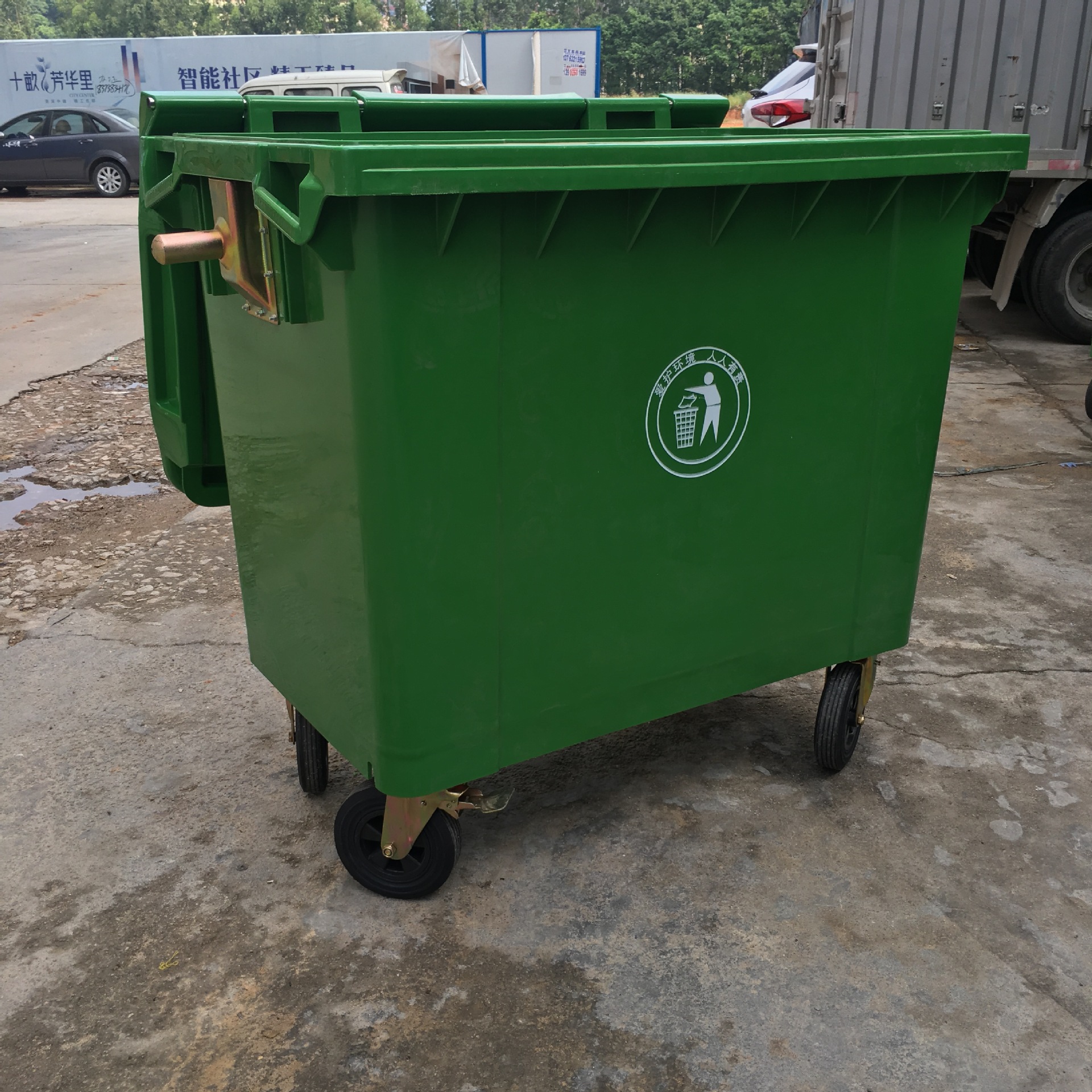 660升加大加厚人力手推垃圾桶 酒店商场户外环卫带轮刹挂车垃圾车