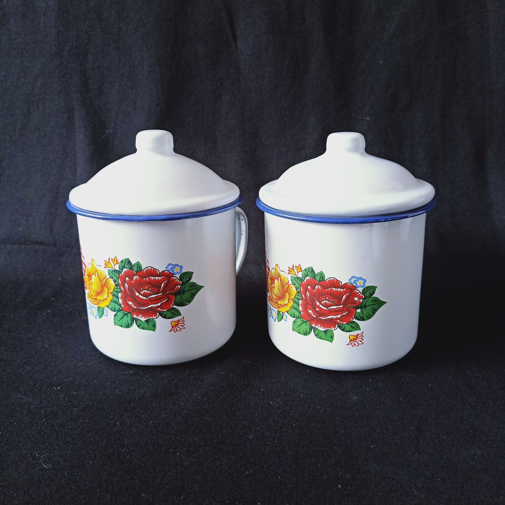 厂家直营 搪瓷茶缸 搪瓷杯老式搪瓷茶缸 怀旧搪瓷盖杯 搪瓷花口杯